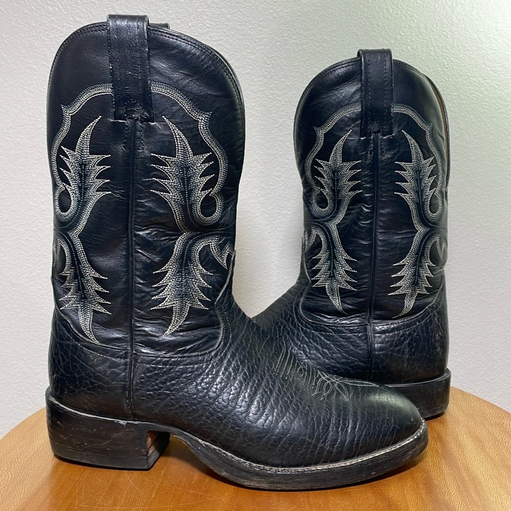 Men's Tony Lama Boot, Black Bullhide, Stockman Western CT2036 Size 9B *Details* - Picture 3 of 16